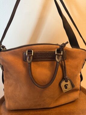 Dooney & Bourke Florentine VaccheTan Pebble Leather Satchel with Dark Brown Trim